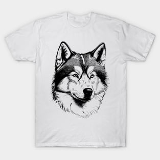 Alaskan Malamute dog minimalistic art illustration in black and white T-Shirt